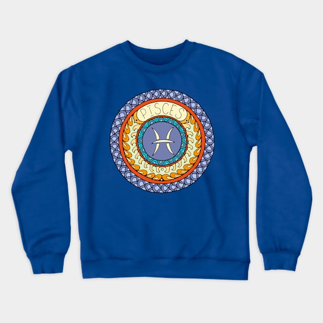 Pisces Zodiac Sign Colorful Birth Horoscope Circle Crewneck Sweatshirt by peter2art